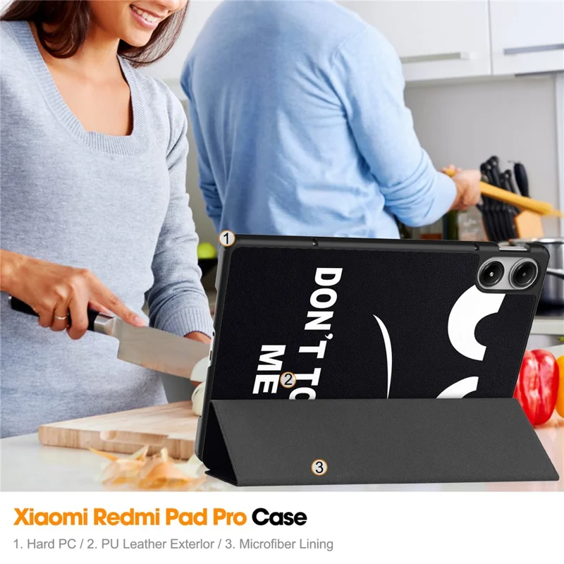 Tablet Case for Xiaomi Redmi Pad Pro/Pad Pro 5G/Xiaomi Poco Pad 4G Auto Wake/Sleep Trifold Stand Pattern Printed Leather Cover - Don't Touch Me
