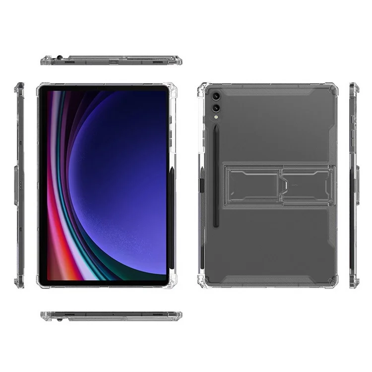 Pour Samsung Galaxy Tab S9+ Clear Tablet Case Airbag 4 Corners TPU Cover with PC Kickstand