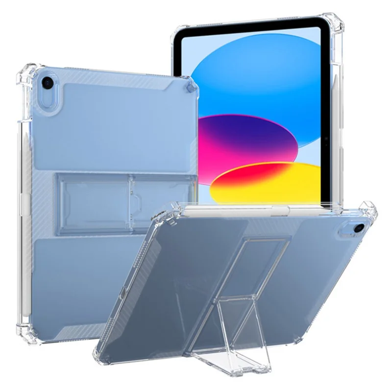 For iPad (2025) / 10.9 (2022) Tablet Case Clear TPU Airbag Corners Drop Protection Cover with PC Kickstand