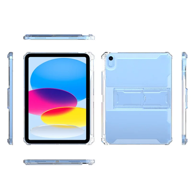 For iPad (2025) / 10.9 (2022) Tablet Case Clear TPU Airbag Corners Drop Protection Cover with PC Kickstand