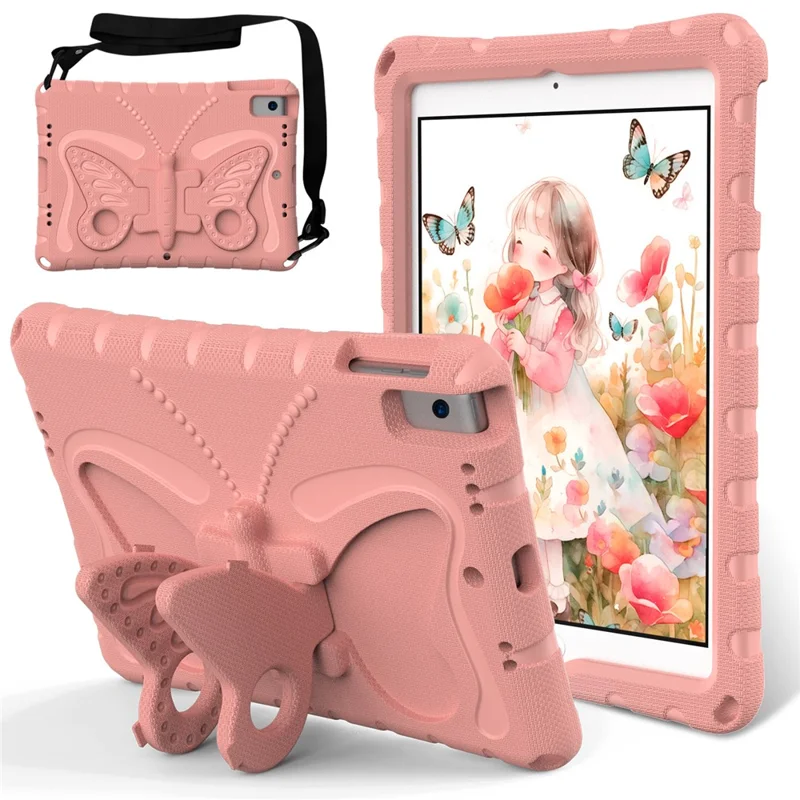 Per iPad 10.2 (2021) / (2020) / (2019) / iPad Air 10.5 pollici (2019) Custodia con Supporto a Farfalla EVA Custodia Tablet con Cordino - Rosa