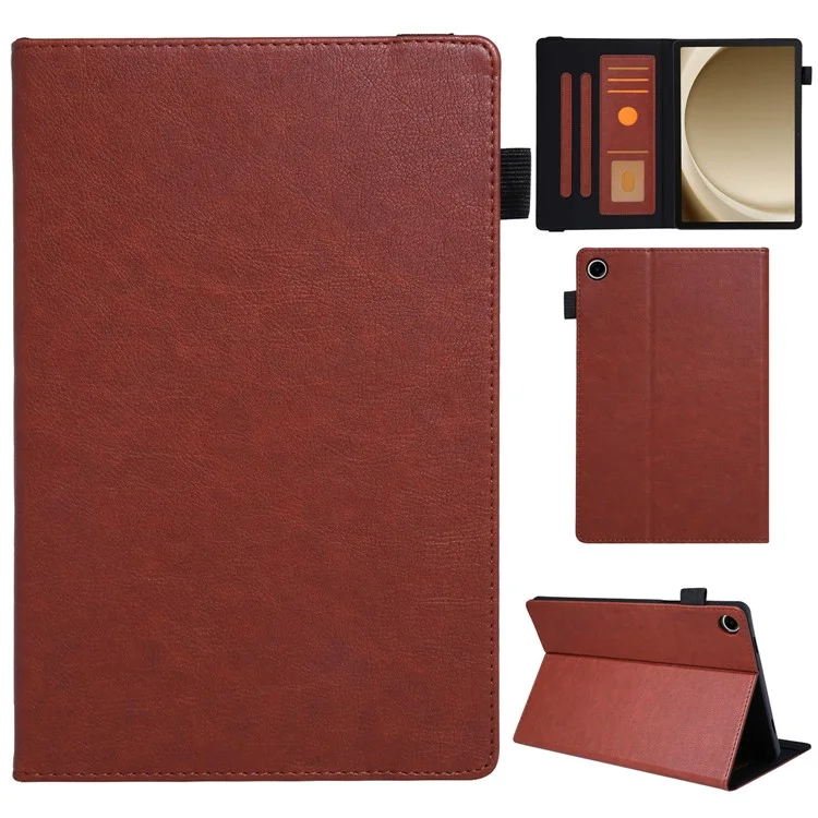 For Samsung Galaxy Tab A9+ X210 Case Card Slots PU Leather Flip Stand Tablet Cover - Brown