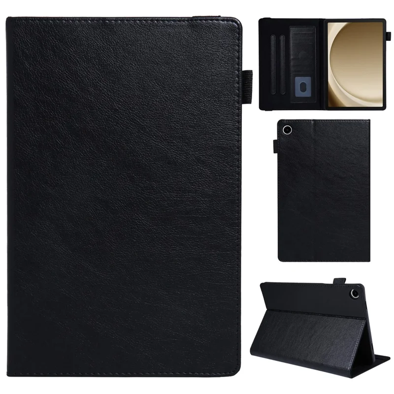 For Samsung Galaxy Tab A9 X110 Tablet Case Card Slots Protective Leather Flip Cover - Black