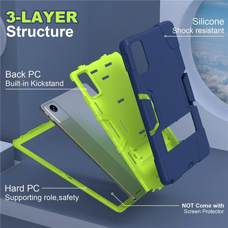 For Lenovo Tab M11 TB330FU / TB330XU / Xiaoxin Pad 11 2024 Case Robot Style Silicone + PC Kickstand Tablet Cover - Navy Blue / Yellow Green