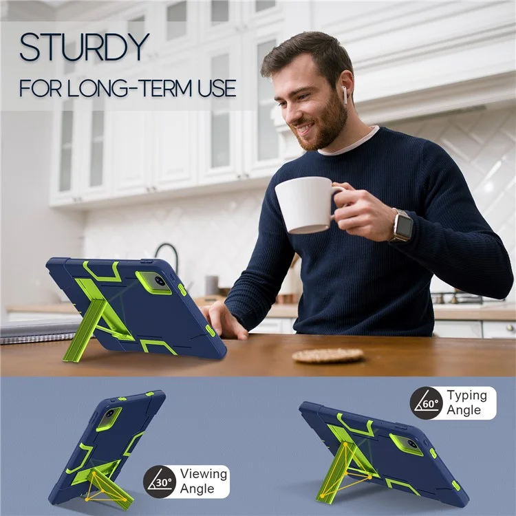 For Lenovo Tab M11 TB330FU / TB330XU / Xiaoxin Pad 11 2024 Case Robot Style Silicone + PC Kickstand Tablet Cover - Navy Blue / Yellow Green