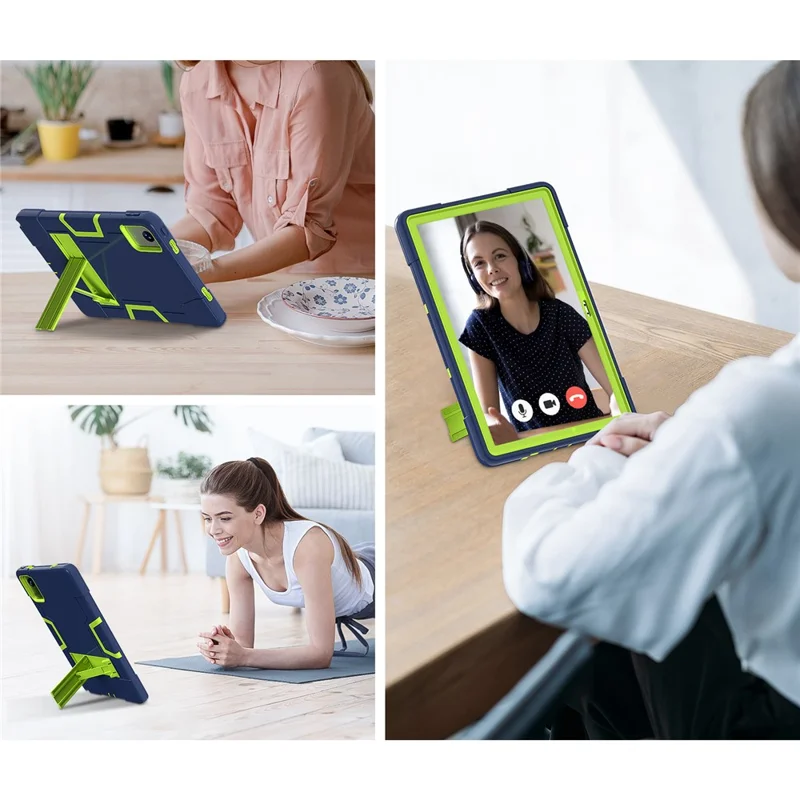 For Lenovo Tab M11 TB330FU / TB330XU / Xiaoxin Pad 11 2024 Case Robot Style Silicone + PC Kickstand Tablet Cover - Navy Blue / Yellow Green