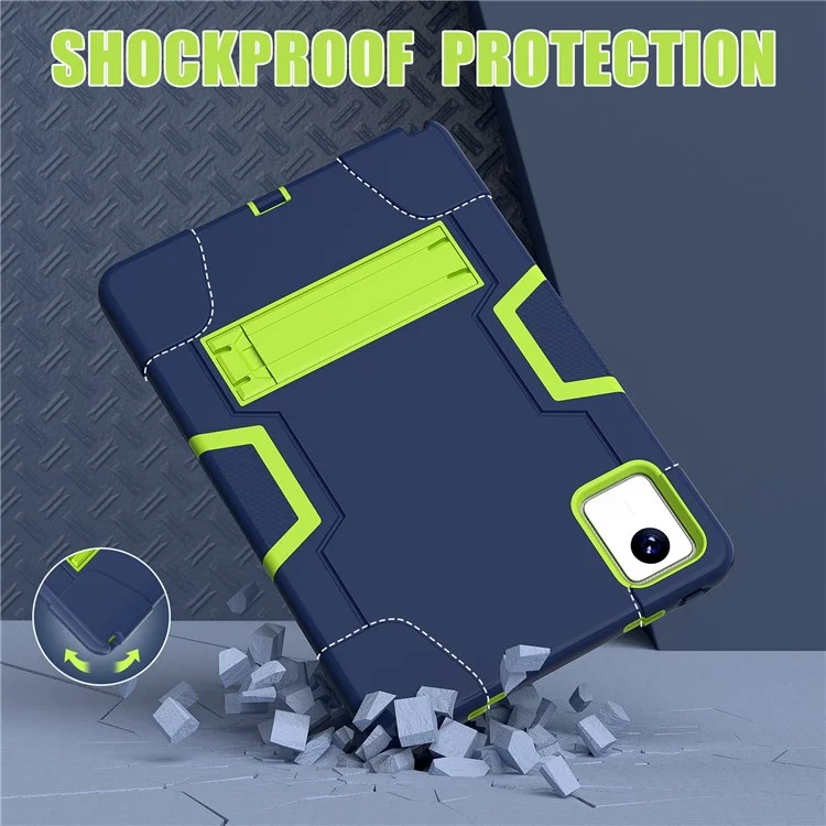 For Lenovo Tab M11 TB330FU / TB330XU / Xiaoxin Pad 11 2024 Case Robot Style Silicone + PC Kickstand Tablet Cover - Navy Blue / Yellow Green
