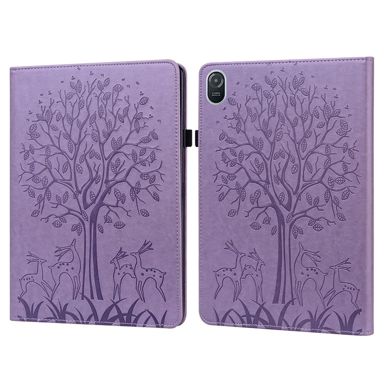 Funda para Honor Pad 8 de piel PU con diseño de árbol y ciervo, con ranuras para tarjetas - Púrpura