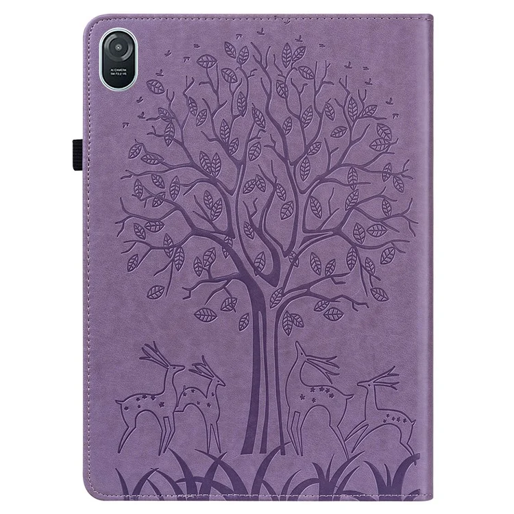 Funda para Honor Pad 8 de piel PU con diseño de árbol y ciervo, con ranuras para tarjetas - Púrpura