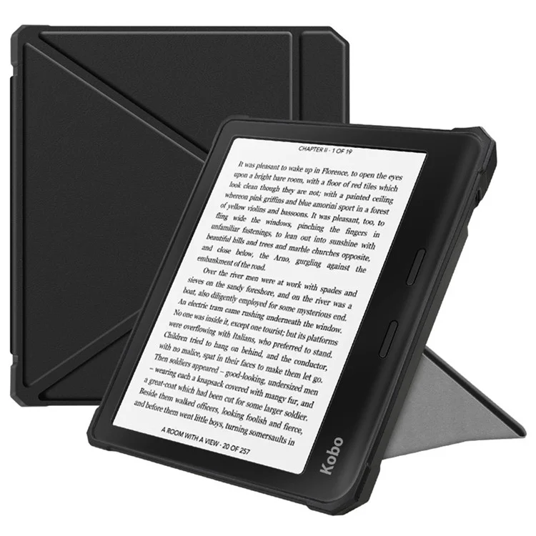 Für Kobo Libra 2 N418 Hülle Soft TPU+PU Leder Tablet Cover mit Origami-Ständer - Schwarz