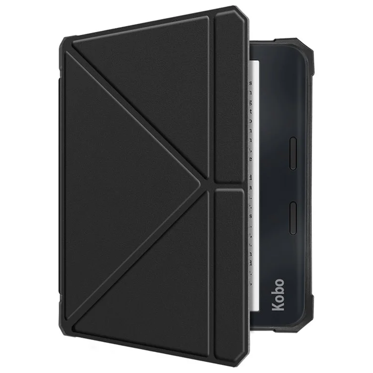 Für Kobo Libra 2 N418 Hülle Soft TPU+PU Leder Tablet Cover mit Origami-Ständer - Schwarz