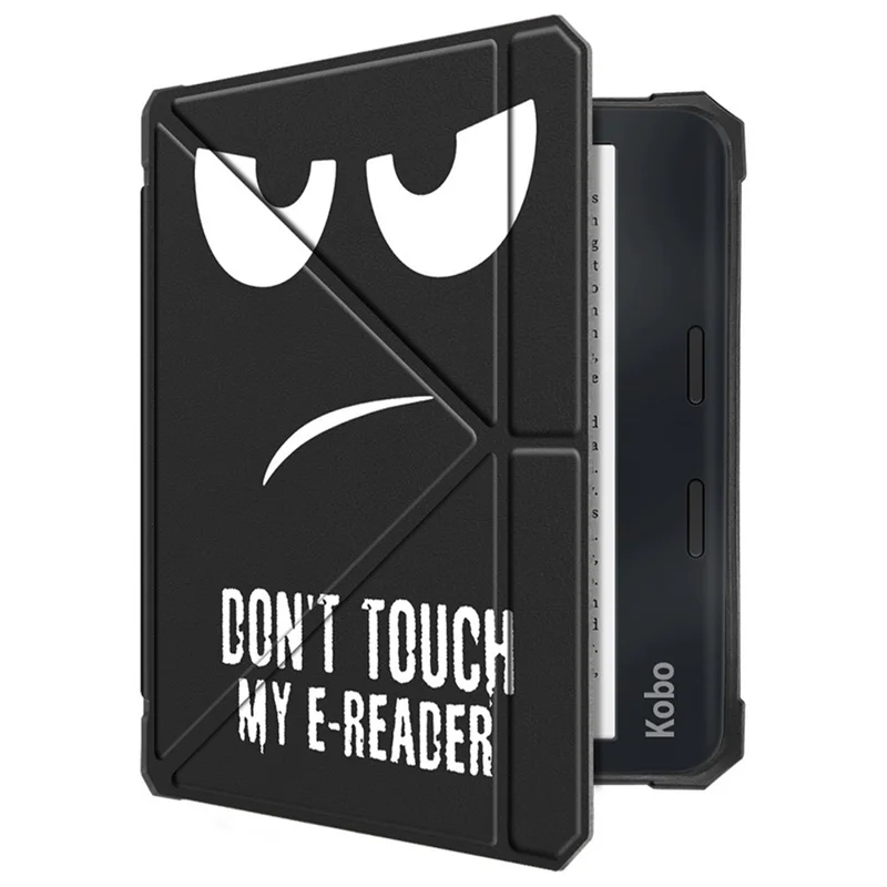 For Kobo Libra 2 N418 E-Reader Case Pattern Printing Origami Stand TPU+PU Leather Tablet Cover - Big Eyes