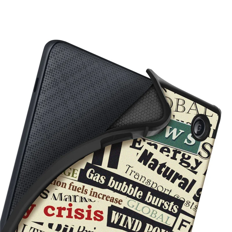 For Kobo Libra 2 N418 E-Reader Case Pattern Printing Origami Stand TPU+PU Leather Tablet Cover - News Paper