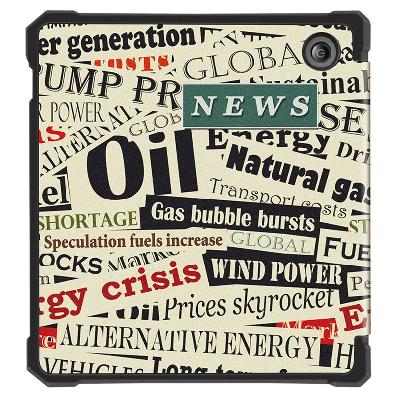 For Kobo Libra 2 N418 E-Reader Case Pattern Printing Origami Stand TPU+PU Leather Tablet Cover - News Paper