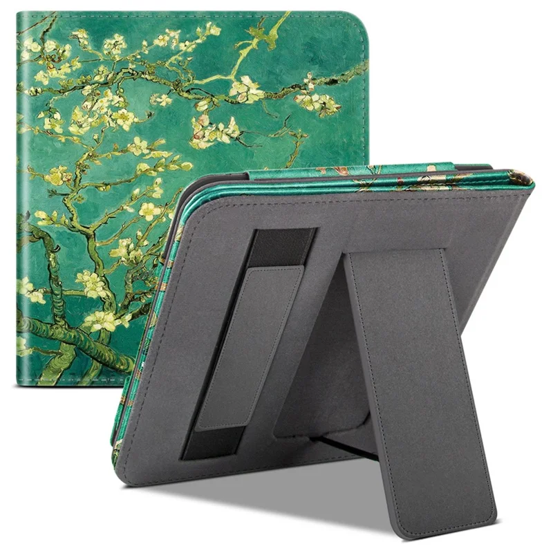 Para Kobo Libra 2 N418 Kickstand Case Pattern Printing PU Leather E-Reader Cover - Plum Blossom