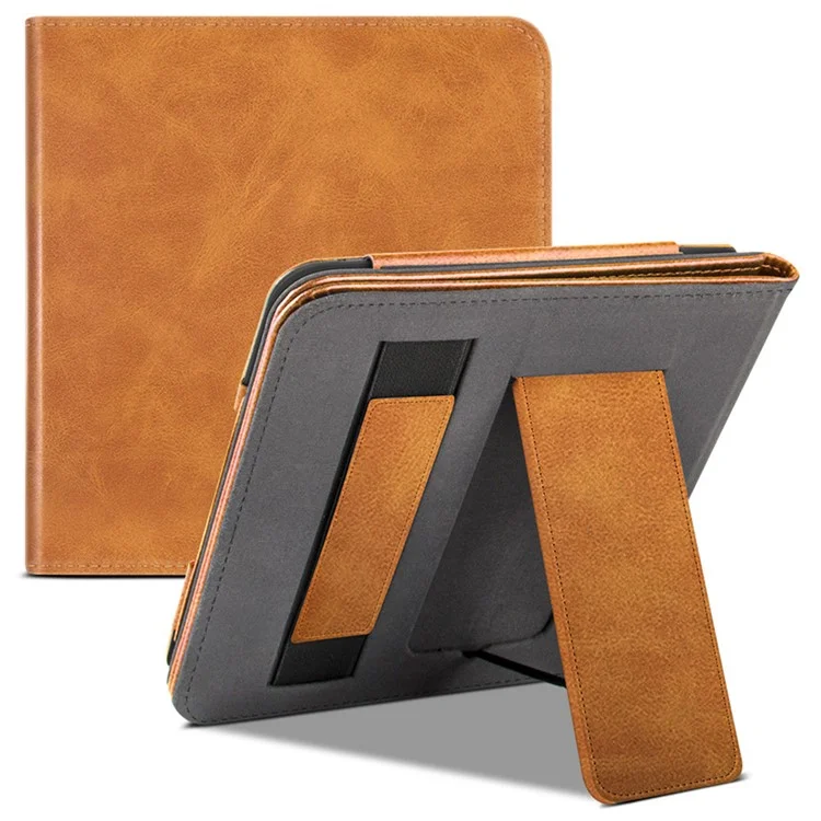 Für Kobo Libra 2 N418 Tablet Case Auto Wake / Sleep PU Leder E-Reader Cover mit Handschlaufe, Ständer - Braun