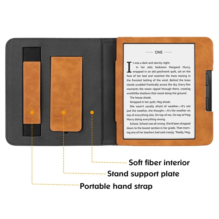 Für Kobo Libra 2 N418 Tablet Case Auto Wake / Sleep PU Leder E-Reader Cover mit Handschlaufe, Ständer - Braun