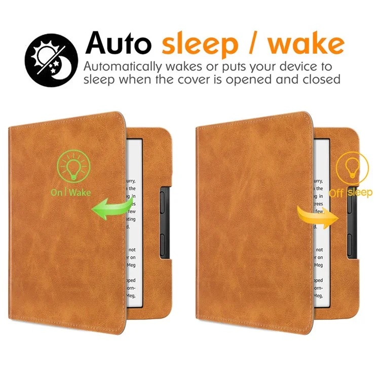 Für Kobo Libra 2 N418 Tablet Case Auto Wake / Sleep PU Leder E-Reader Cover mit Handschlaufe, Ständer - Braun