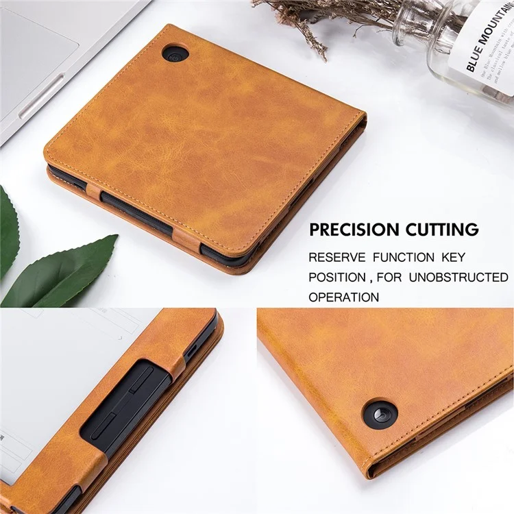 Für Kobo Libra 2 N418 Tablet Case Auto Wake / Sleep PU Leder E-Reader Cover mit Handschlaufe, Ständer - Braun