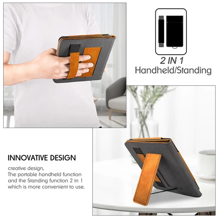 Für Kobo Libra 2 N418 Tablet Case Auto Wake / Sleep PU Leder E-Reader Cover mit Handschlaufe, Ständer - Braun