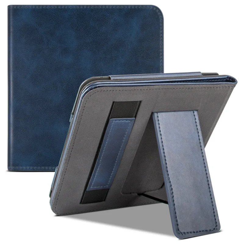 Pour Kobo Libra 2 N418 Tablet Case Auto Wake / Sleep PU Leather E-Reader Cover with Hand Strap, Kickstand - Bleu