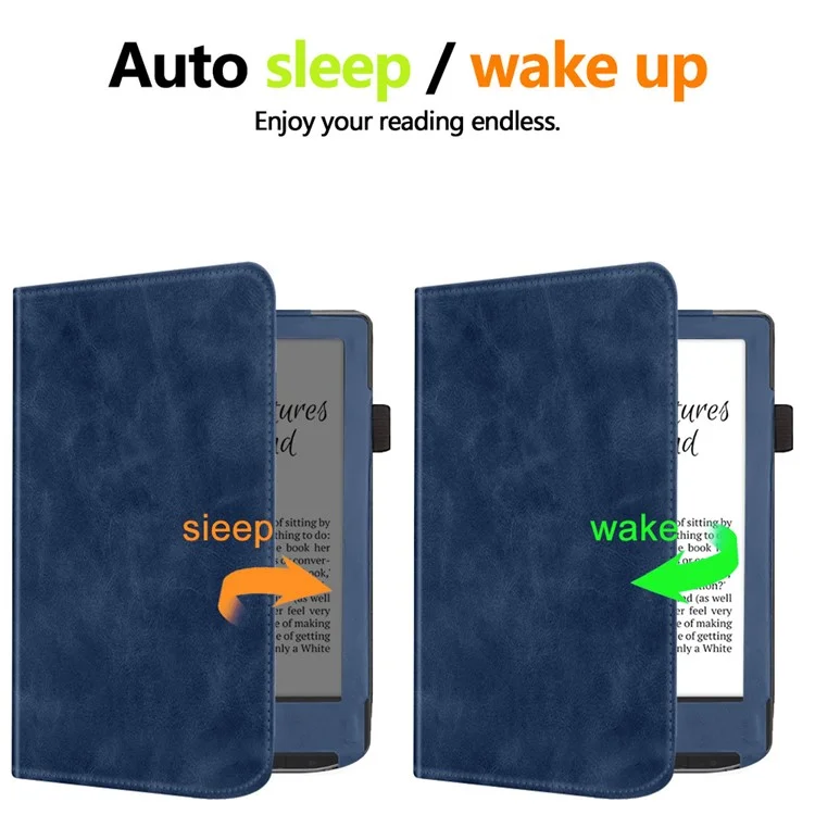 Per PocketBook Verse PB629 E-Reader Case Supporto PU Custodia in Pelle per Tablet con Autorisveglio / Autosospensione - Blu