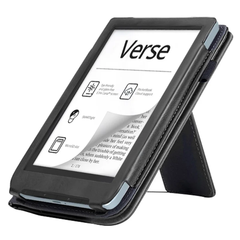 Pour PocketBook Verse PB629 Étui pour liseuse électronique Kickstand PU Cuir Housse tablette avec réveil / sommeil automatique - Noir