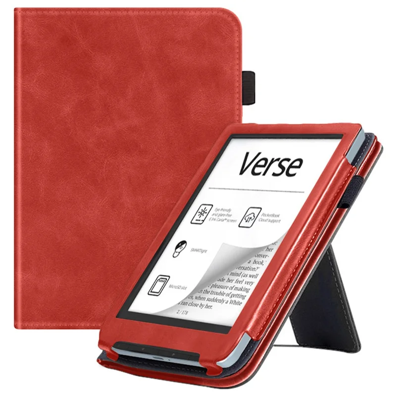 Чехол для электронной книги PocketBook Verse PB629 с подставкой, из искусственной кожи PU, с функцией автоматического включения/выключения - красный