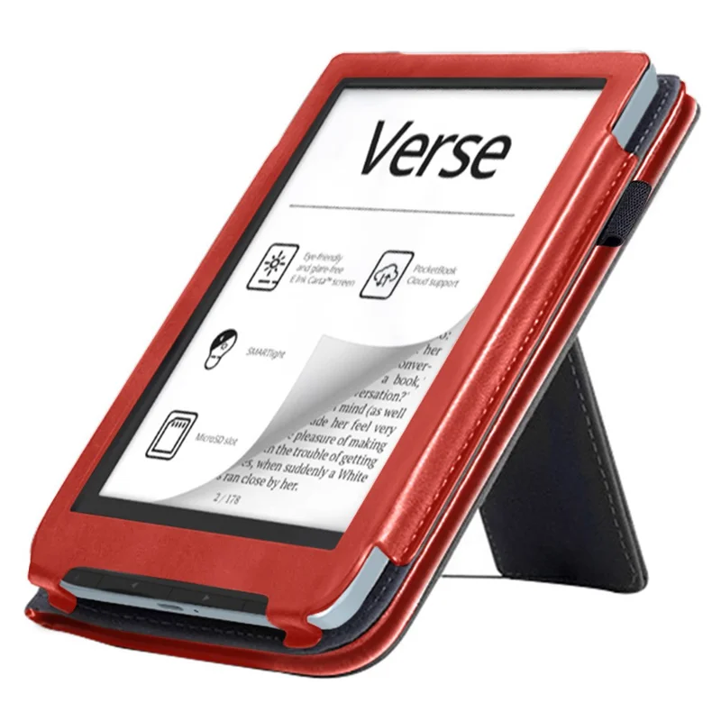 Чехол для электронной книги PocketBook Verse PB629 с подставкой, из искусственной кожи PU, с функцией автоматического включения/выключения - красный