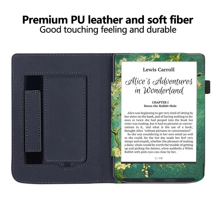 Pour PocketBook Verse PB629 E-Reader Étui Kickstand PU Cuir Flip Cover Support Auto Wake / Sleep - Fleur de Prune / Vert
