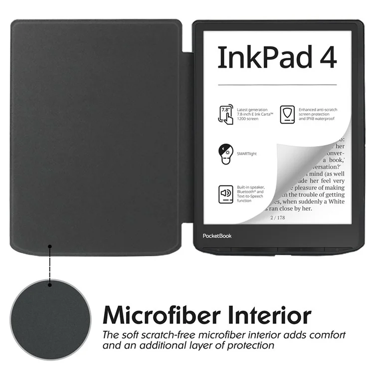For PocketBook InkPad Color 2 / 3 PB743 Case Skin-Touch PU Leather E-Reader Cover with Auto Wake / Sleep - Black