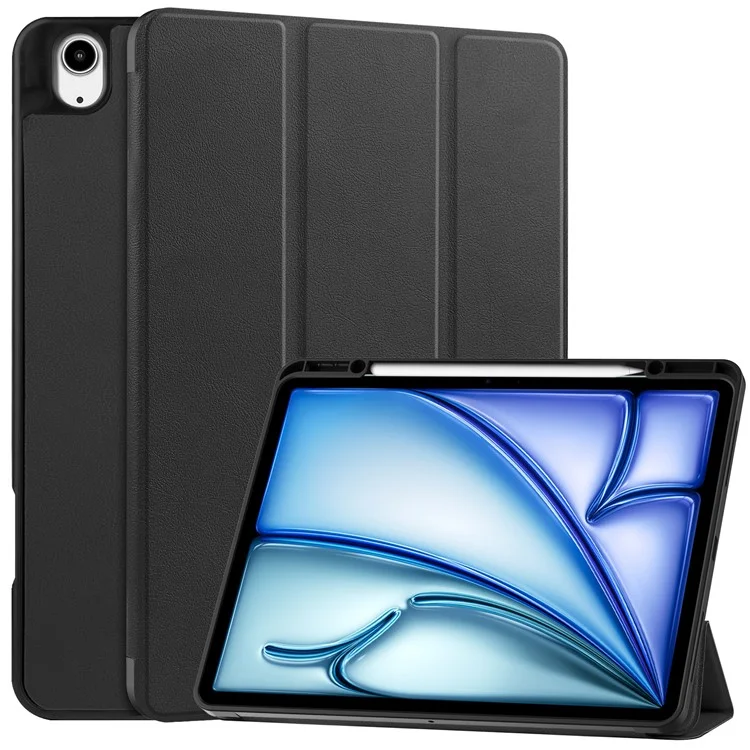 Para o iPad Air 13 (2024) Capa de Couro Tri-fold Stand Capa para Tablet com Slot para Caneta - Preto
