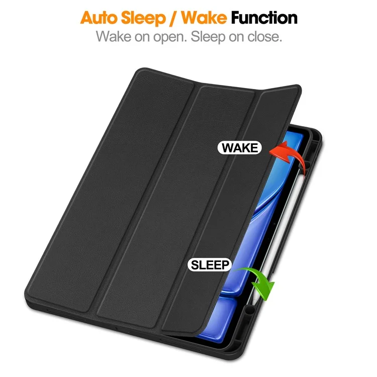 Para o iPad Air 13 (2024) Capa de Couro Tri-fold Stand Capa para Tablet com Slot para Caneta - Preto