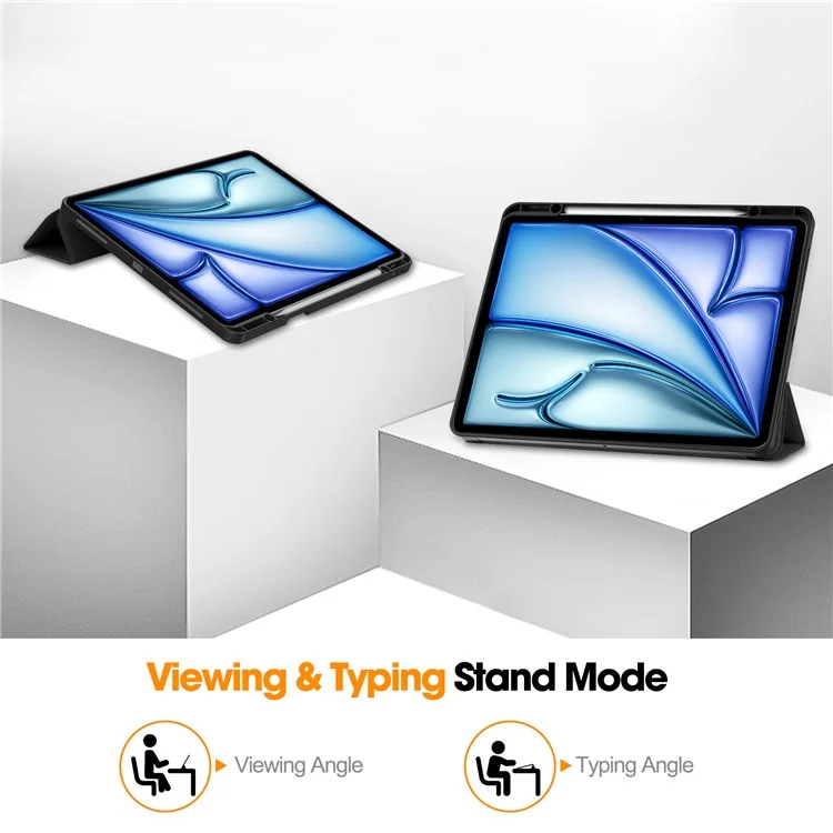 Para o iPad Air 13 (2024) Capa de Couro Tri-fold Stand Capa para Tablet com Slot para Caneta - Preto