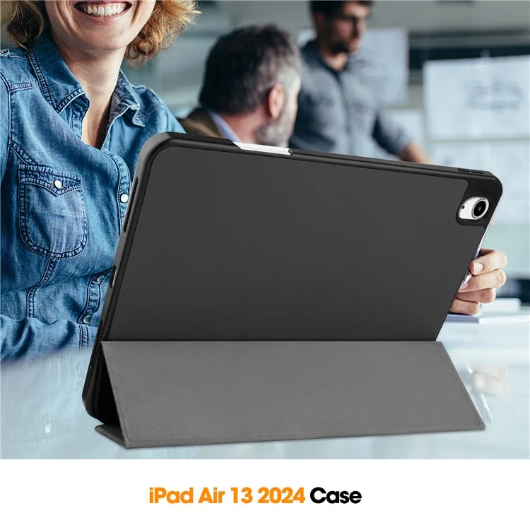 Para o iPad Air 13 (2024) Capa de Couro Tri-fold Stand Capa para Tablet com Slot para Caneta - Preto