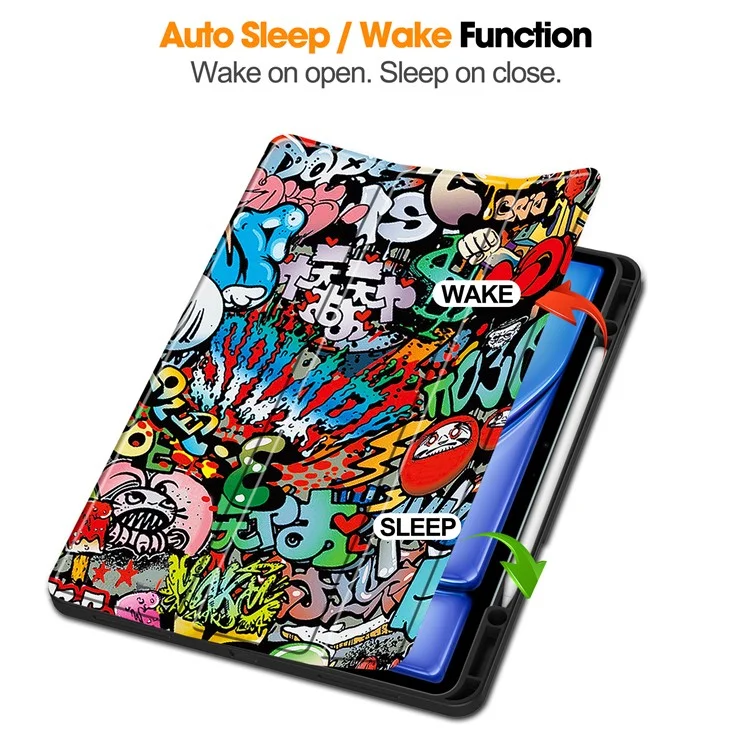 Para iPad Air 13 (2024) Carcasa Estampado Patrón Tri-fold Soporte Cubierta de Cuero con Ranura para Bolígrafo - Graffiti