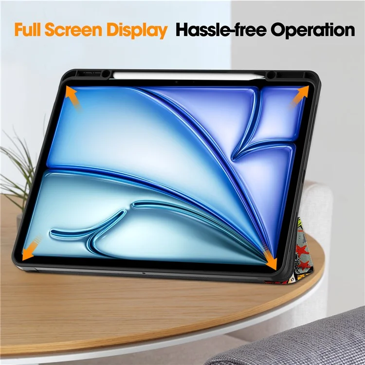 Para iPad Air 13 (2024) Carcasa Estampado Patrón Tri-fold Soporte Cubierta de Cuero con Ranura para Bolígrafo - Graffiti