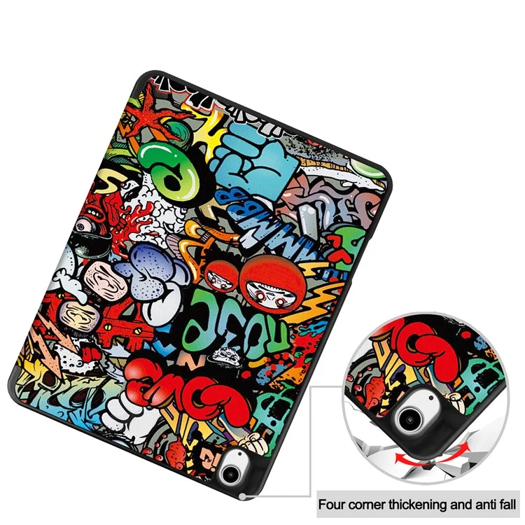 Para iPad Air 13 (2024) Carcasa Estampado Patrón Tri-fold Soporte Cubierta de Cuero con Ranura para Bolígrafo - Graffiti