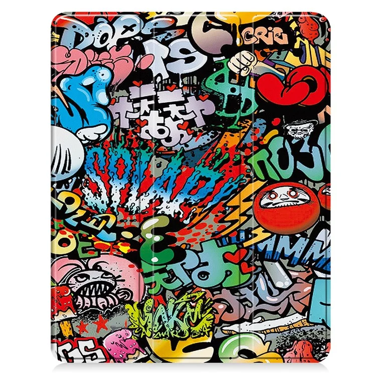 Para iPad Air 13 (2024) Carcasa Estampado Patrón Tri-fold Soporte Cubierta de Cuero con Ranura para Bolígrafo - Graffiti