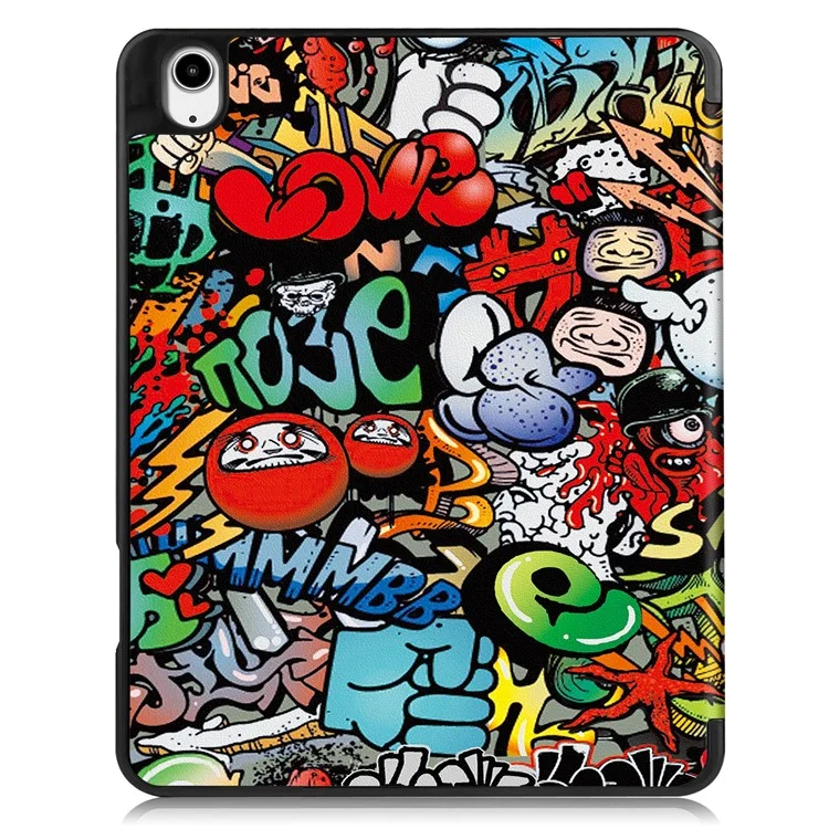 Para iPad Air 13 (2024) Carcasa Estampado Patrón Tri-fold Soporte Cubierta de Cuero con Ranura para Bolígrafo - Graffiti