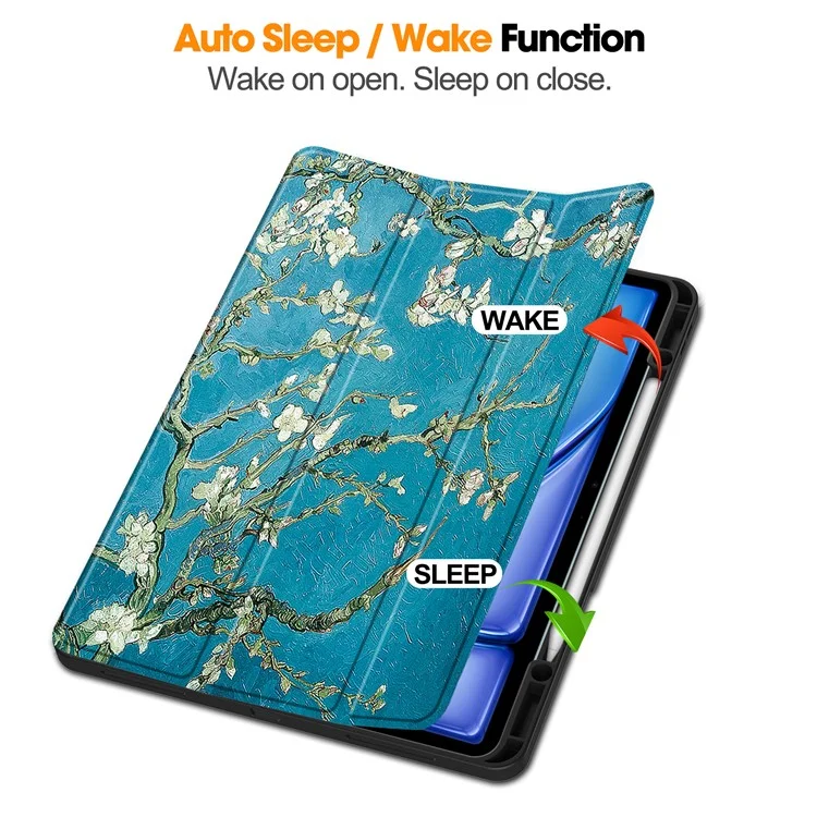 Para iPad Air 13 (2024) Case Pattern Printing Tri-fold Stand Leather Cover with Pen Slot - Apricot Blossom