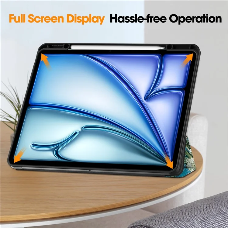 Para iPad Air 13 (2024) Case Pattern Printing Tri-fold Stand Leather Cover with Pen Slot - Apricot Blossom