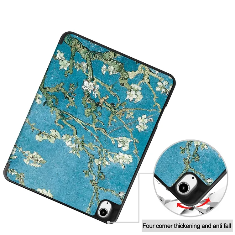 Para iPad Air 13 (2024) Case Pattern Printing Tri-fold Stand Leather Cover with Pen Slot - Apricot Blossom