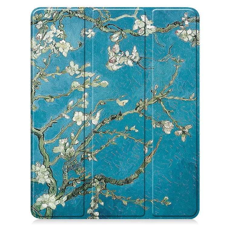 Para iPad Air 13 (2024) Case Pattern Printing Tri-fold Stand Leather Cover with Pen Slot - Apricot Blossom