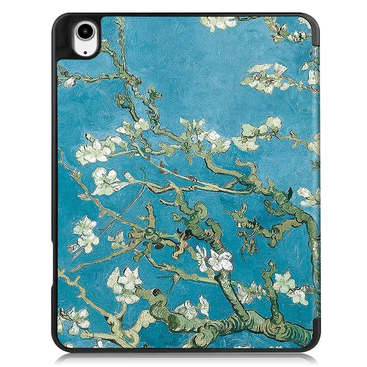Para iPad Air 13 (2024) Case Pattern Printing Tri-fold Stand Leather Cover with Pen Slot - Apricot Blossom
