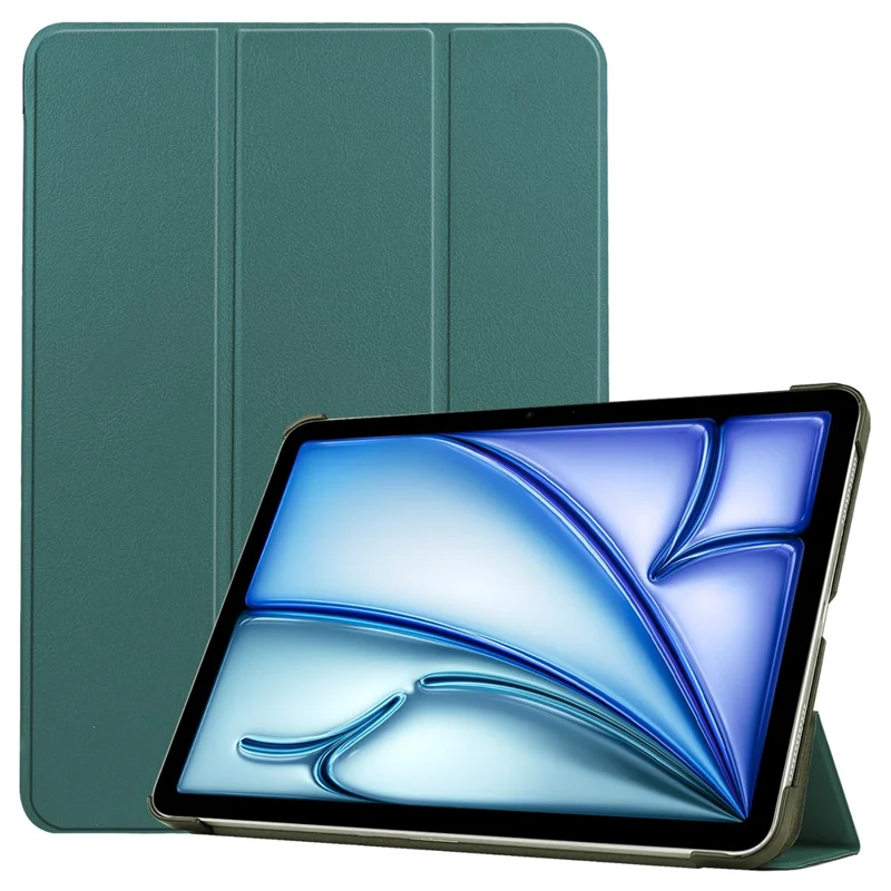 PU Leather Tablet Case for iPad Air 13 (2026) / (2025) / (2024) Anti-drop Tri-Fold Stand Slim Protective Cover - Blackish Green