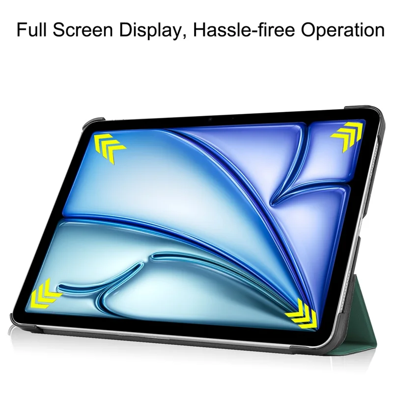 PU Leather Tablet Case for iPad Air 13 (2026) / (2025) / (2024) Anti-drop Tri-Fold Stand Slim Protective Cover - Blackish Green