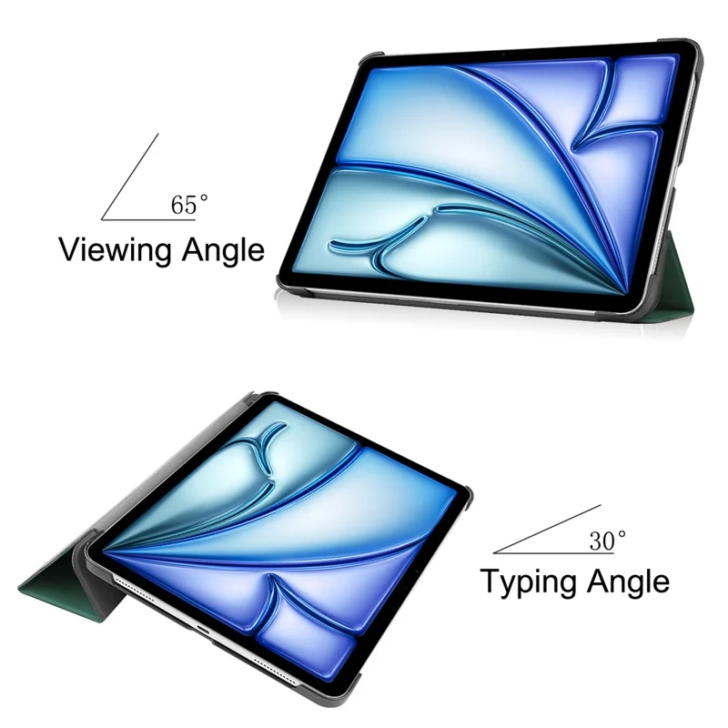 PU Leather Tablet Case for iPad Air 13 (2026) / (2025) / (2024) Anti-drop Tri-Fold Stand Slim Protective Cover - Blackish Green