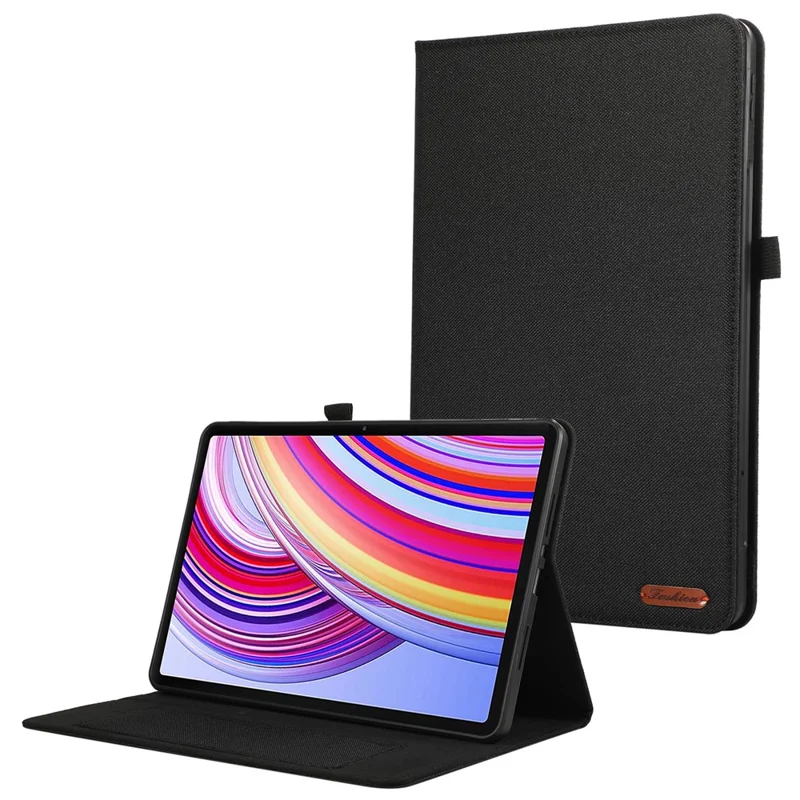 For Xiaomi Redmi Pad Pro / Redmi Pad Pro 5G / Poco Pad Card Holder Cloth Texture Leather Case Tablet Stand Cover - Black