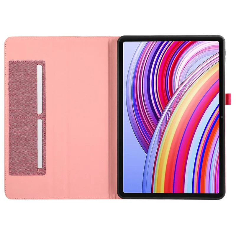For Xiaomi Redmi Pad Pro / Redmi Pad Pro 5G / Poco Pad Card Holder Cloth Texture Leather Case Tablet Stand Cover - Pink